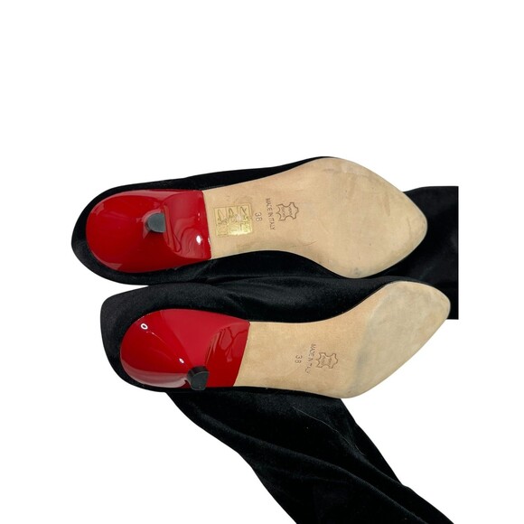 Gia Couture Boom Black Velvet Over The Knee OTK Boots Red Kitten Heels EU 38, 8 - Picture 4 of 14